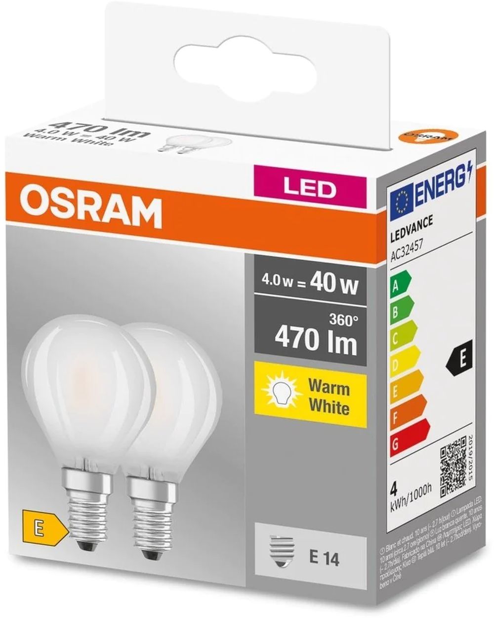 Darmowa Dostawa - Żarówki LED Multipack 2x4 W 2700 K e14 Osram LED Lamps 4058075803978