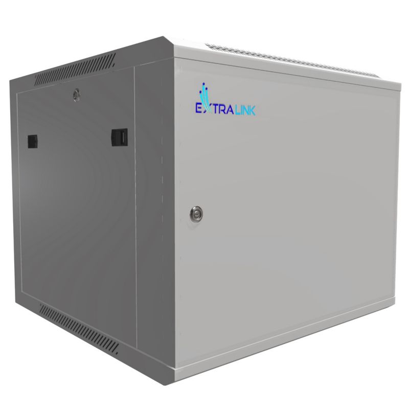 Szafa rack Extralink 9U 600x600 ASP Szara montowana na ścianie, drzwi blaszane pełne