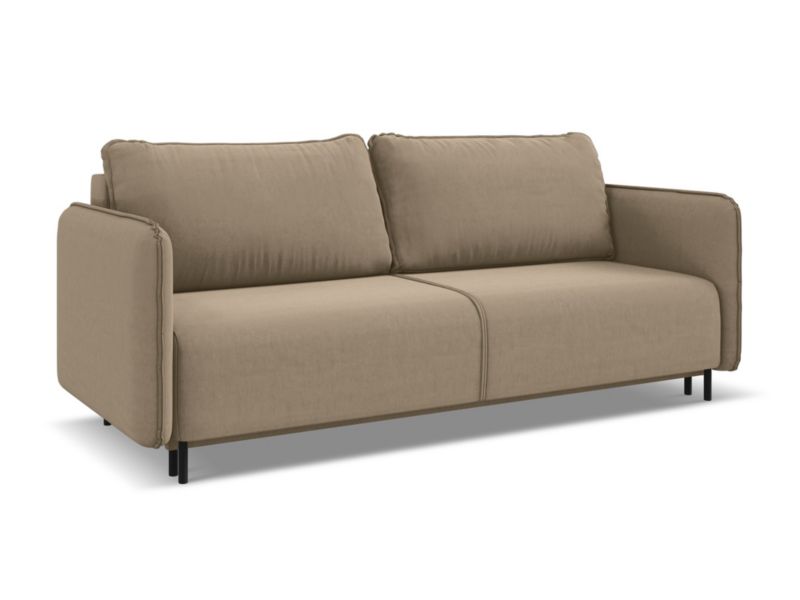 Kanapa 3-osobowa z funkcją spania Makamii Luana z tkaniny welwetowej 226x92 cm jasny beż 1 szt.