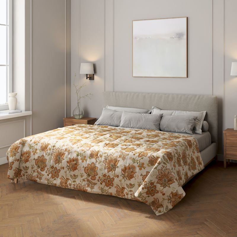 Narzuta pikowana w pasy Dekoria 200 x 210 cm beżowe kwiaty 1 szt.