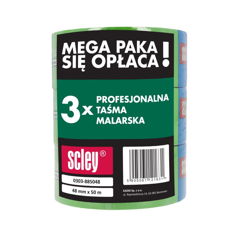 Taśma malarska Scley zielona 48 mm x 50 m 3 szt.