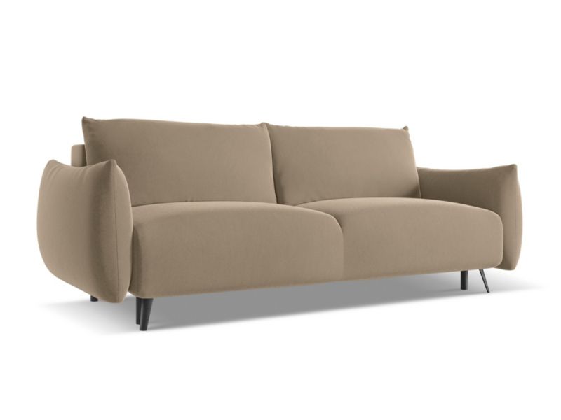 Kanapa 3-osobowa z funkcją spania Makamii Malie z tkaniny welwetowej 230x105 cm jasny beż 1 szt.