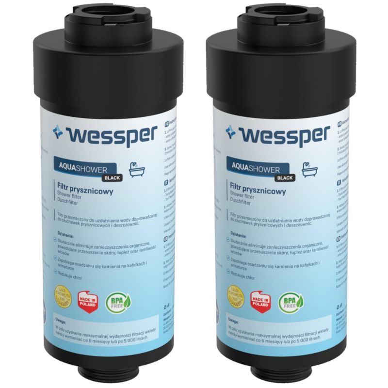 Filtr do wody, Wessper, prysznicowy, zmiękczający wodę, neutralizujący, czarny, 2szt