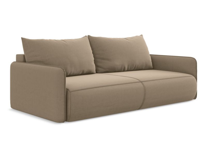 Kanapa 3-osobowa z funkcją spania Makamii Nanea z tkaniny welwetowej 216x105 cm jasny beż 1 szt.