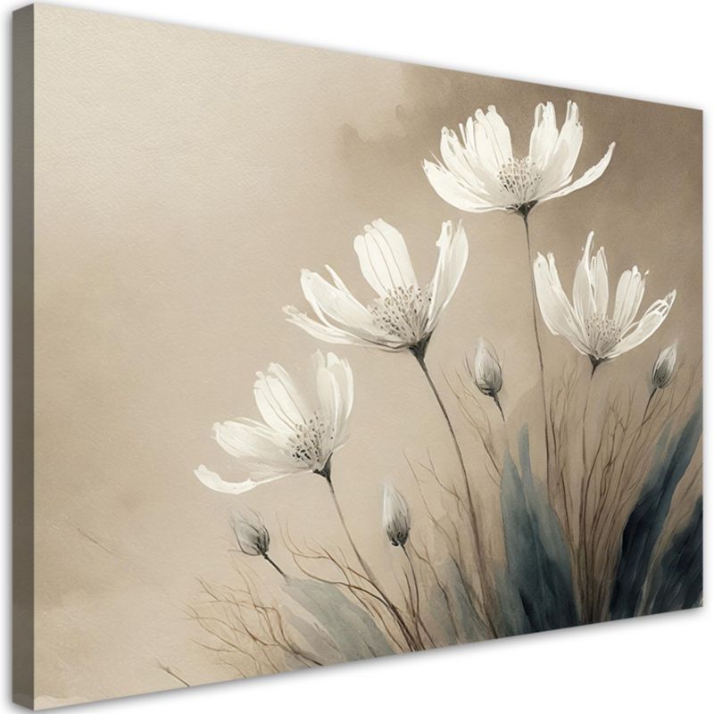 Obraz do salonu sypialni Feeby Białe Kwiaty Beżowy 60x40 cm 1szt