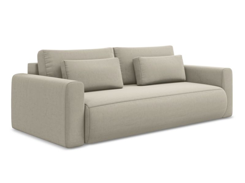 Kanapa 3-osobowa z funkcją spania Makamii Kapua z tkaniny welwetowej 238x105 cm perłowy 1 szt.