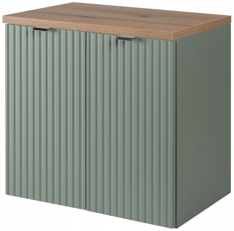 Szafka pod umywalkę Furnidea 60 cm szałwia z blatem dąb Coast Evoke ryflowany LINE REED GREEN 1 szt.