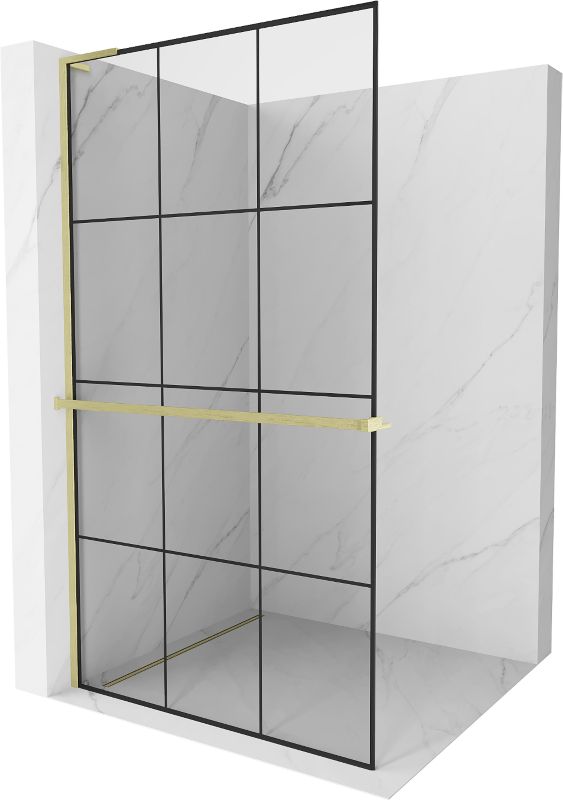 Ścianka prysznicowa z półką Mexen Kioto+ L czarna wzór 120 x 200 cm 800-120-123-55-77 1 szt.