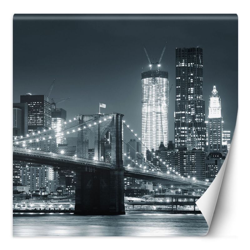 Fototapeta Feeby Most brookliński nocą Nowy Jork czarno biały 100x100 1 szt