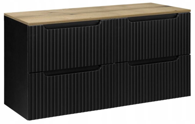 Szafka pod umywalkę Furnidea Nova Black czarna z blatem dąb 120 cm ryflowana 2 szuflady 1 szt.