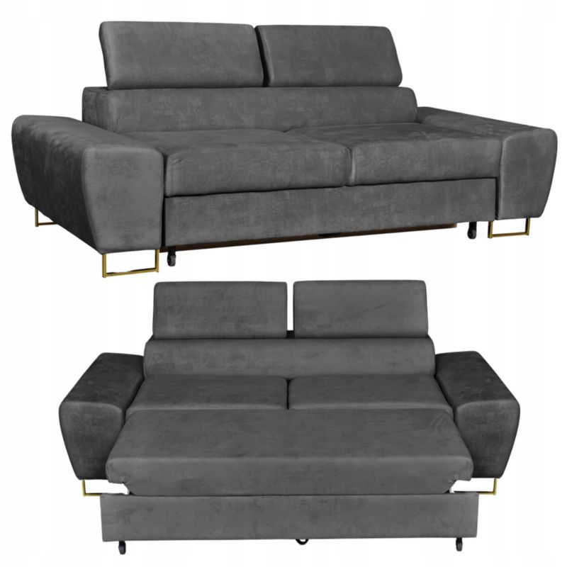 Sofa kanapa do salonu rozkładana regulowany zagłówek Family Meble Bosso szary 1szt