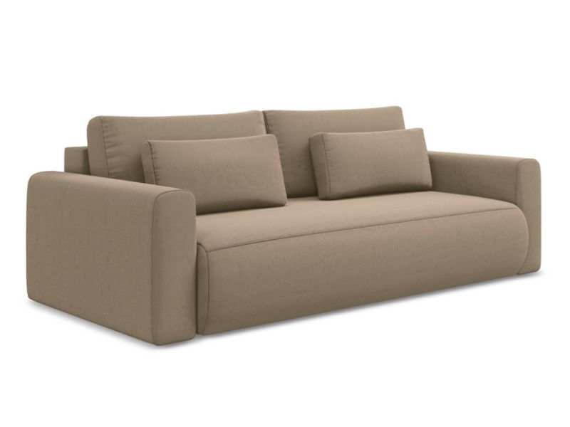 Kanapa 3-osobowa z funkcją spania Makamii Kapua z tkaniny welwetowej 238x105 cm jasny beż 1 szt.