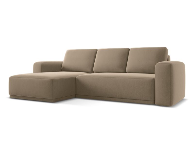 Narożnik lewostronny z funkcją spania Makamii Kaila z tkaniny welwetowej 258x160 cm jasny beż 1 szt.