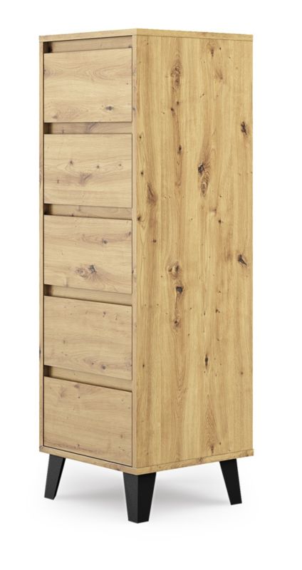 Komoda Szafka Na Nóżkach 5 Szuflad Scandi 5S Dąb Artisan