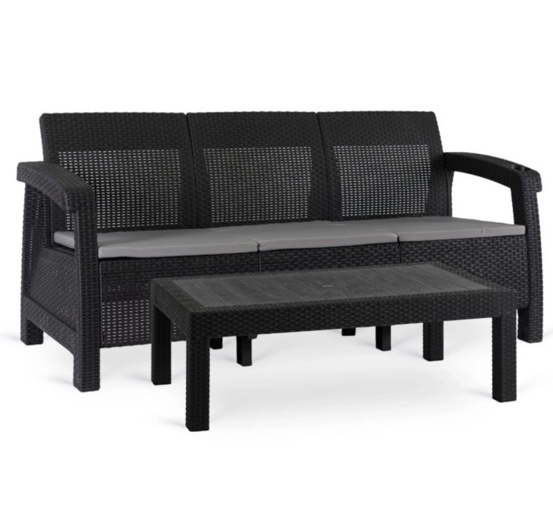 Zestaw Mebli Ogrodowych Mebel Elite Sofa ze Stolikiem Technorattan Czarny 1 kpl