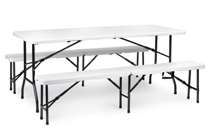 Zestaw cateringowy ModernHome stół bankietowy 180 cm ławki biały 1 kpl.