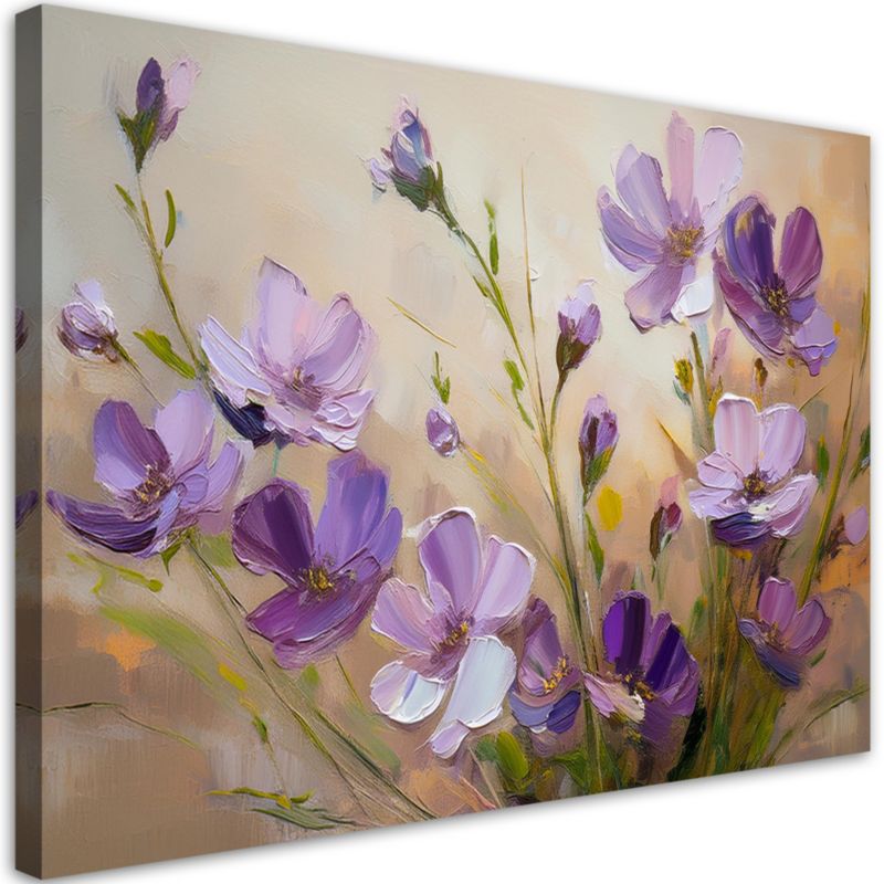 Obraz do salonu sypialni Feeby Fioletowe Kwiaty Rośliny Natura 100x70 cm 1 szt