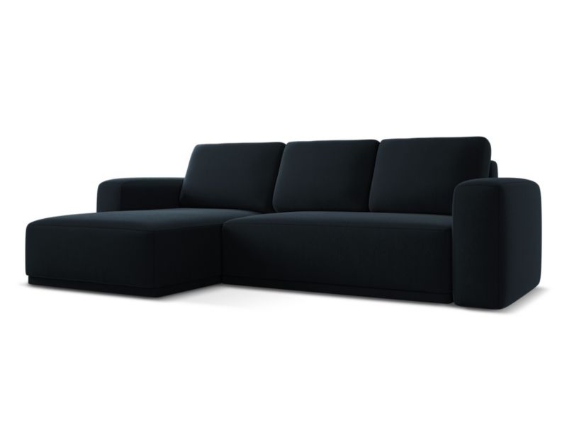 Narożnik lewostronny z funkcją spania Makamii Kaila z tkaniny welwetowej 258x160 cm królewski niebieski 1 szt.