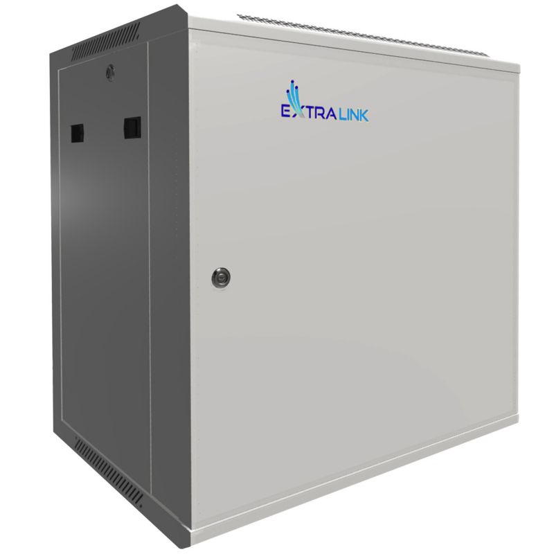 Szafa rack Extralink 12U 600x450 ASP Szara montowana na ścianie, drzwi blaszane pełne