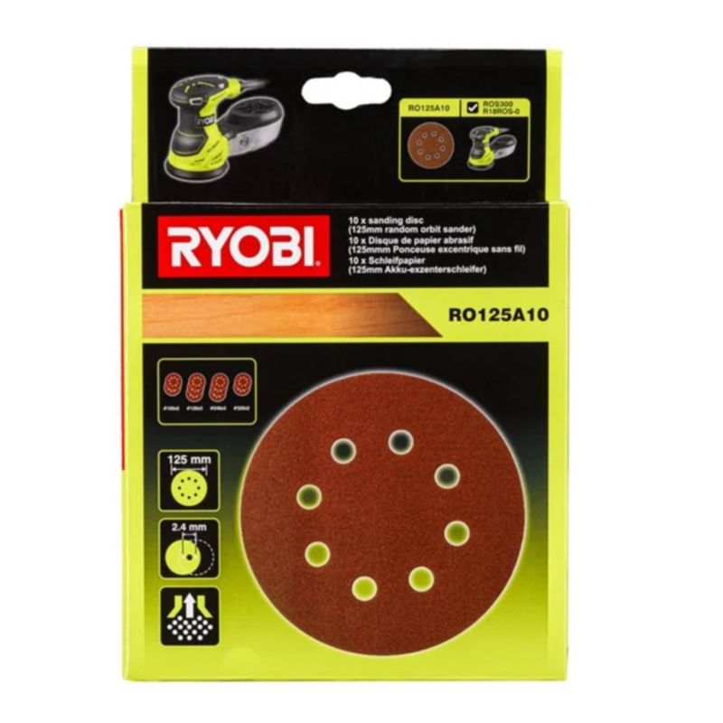 Zestaw Papierów Ściernych Ryobi 125mm do Szlifierki Mimośrodowej 10 elementów 1 szt.