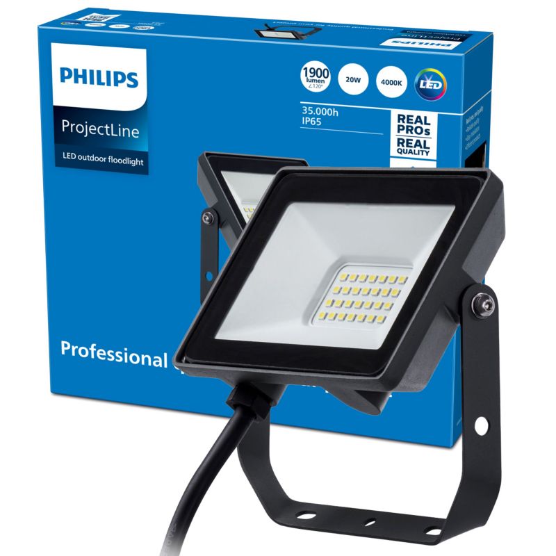 Naświetlacz LED Philips Lampa Reflektor 20W 1900lm 4000K IP65 Czarny 1 szt.