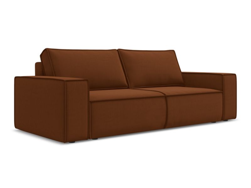 Kanapa 3-osobowa z funkcją spania Makamii Kimo z tkaniny welwetowej 255x105 cm terakota 1 szt.