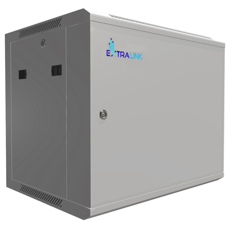 Szafa rack Extralink 9U 600x450 ASP Szara montowana na ścianie, drzwi blaszane pełne