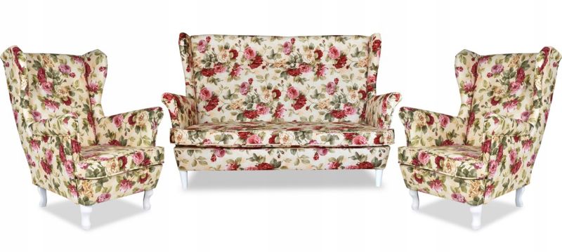Zestaw wypoczynkowy uszak do salonu sofa fotele Family Meble ARI Print róże 1szt