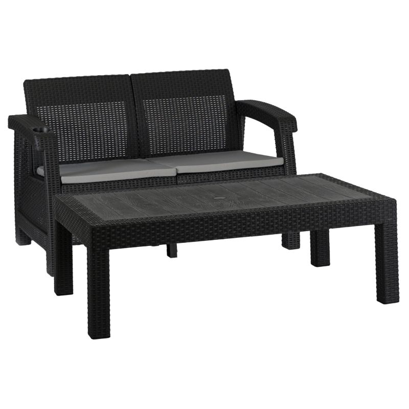 Zestaw Mebli Ogrodowych Mebel Elite Sofa ze Stolikiem Technorattan Czarny 1 kpl
