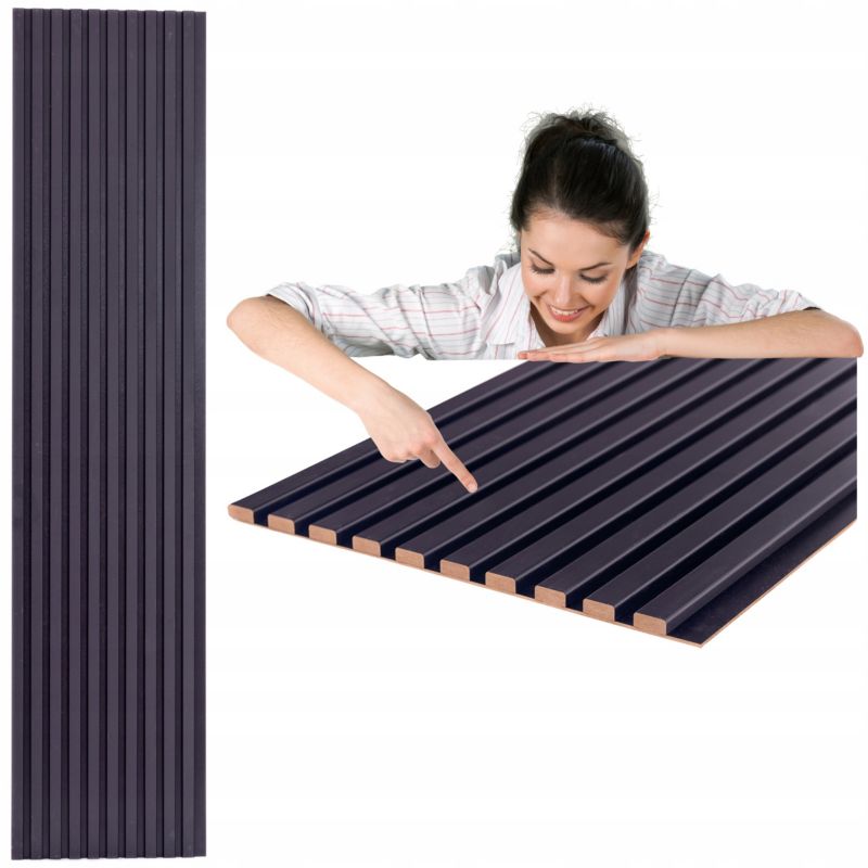 Lamele Ścienne na Płycie SunWood Panele Dekoracyjne Czarne 275x46cm 1 szt.