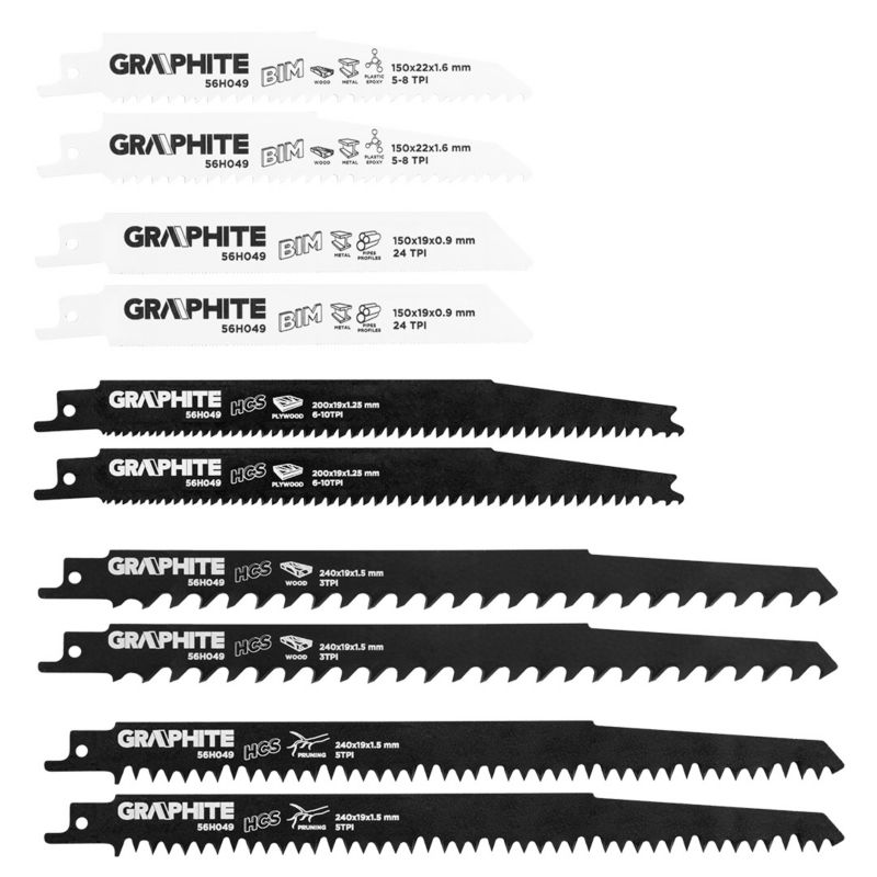 Brzeszczoty do piły szablastej GRAPHITE HCS/BIM, zestaw 10 szt 1 kpl