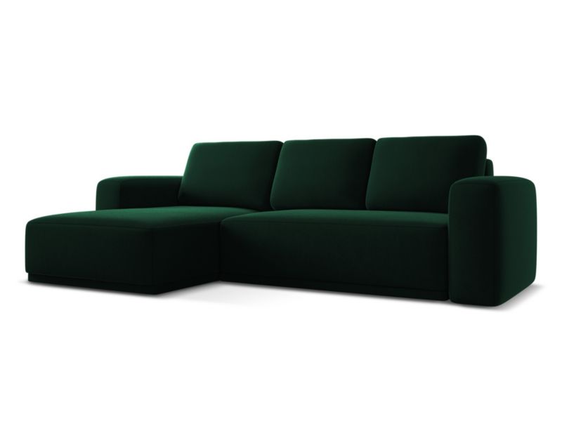 Narożnik lewostronny z funkcją spania Makamii Kaila z tkaniny welwetowej 258x160 cm butelkowa zieleń 1 szt.
