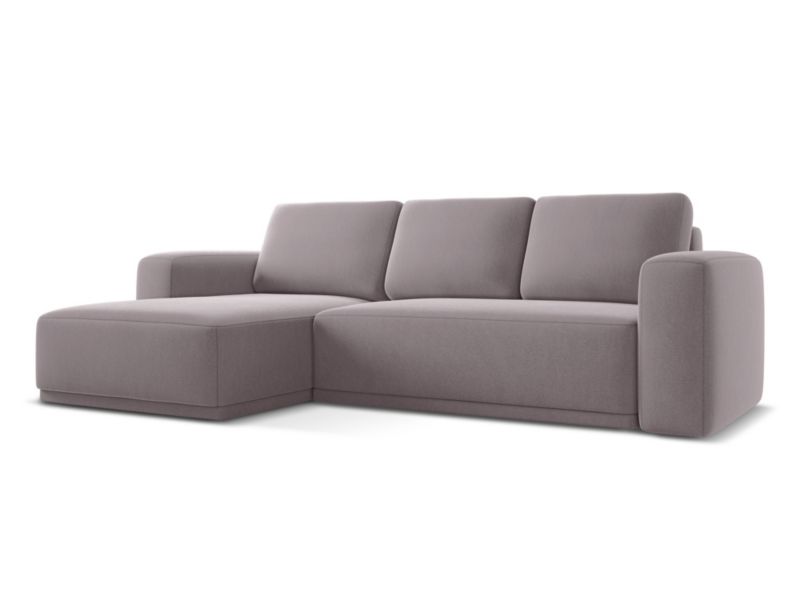 Narożnik lewostronny z funkcją spania Makamii Kaila z tkaniny welwetowej 258x160 cm lawendowy 1 szt.