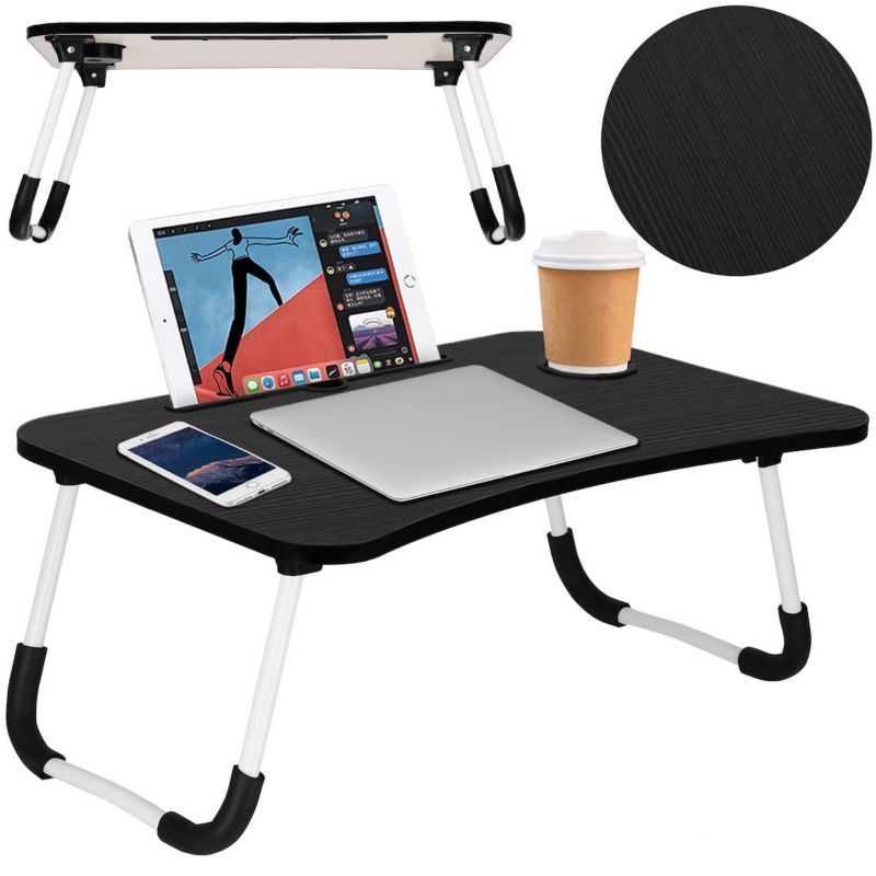 Podstawka składana na komputer Springos mobilny stolik pod laptop miejsce na kubek i tablet czarny 1 szt.