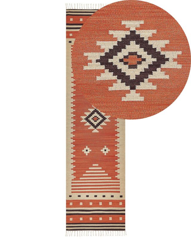 Dywan bawełniany kilim 80 x 300 cm pomarańczowy Gavar 1 szt.