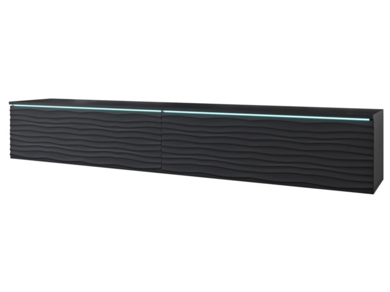 Szafka RTV MINIO go for it DONNA MDF 180 cm czarny/czarny z wzorem fala M4 z oświetleniem LED,1 szt.