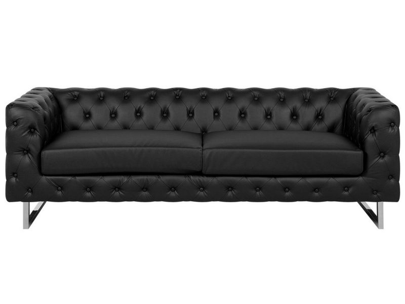 Sofa 3-osobowa ekoskóra czarna Vissland 1 szt.
