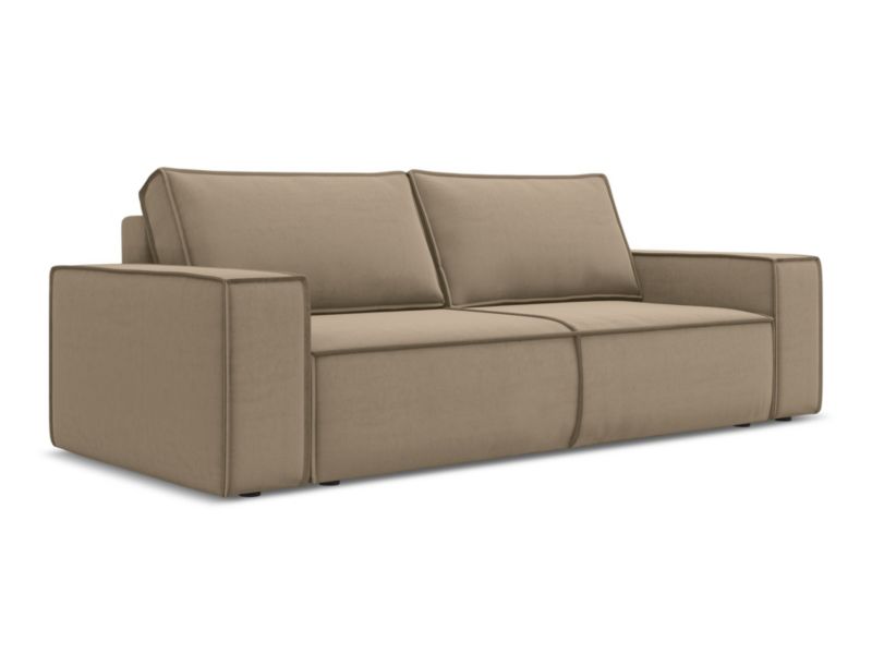 Kanapa 3-osobowa z funkcją spania Makamii Kimo z tkaniny welwetowej 255x105 cm jasny beż 1 szt.