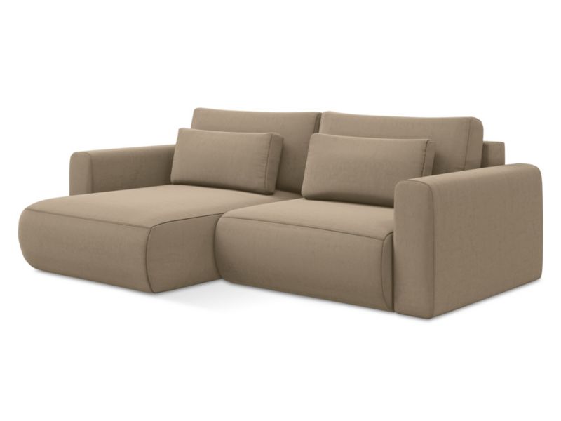 Narożnik lewostronny z funkcją spania Makamii Kapua z tkaniny welwetowej 240x149 cm jasny beż 1 szt.