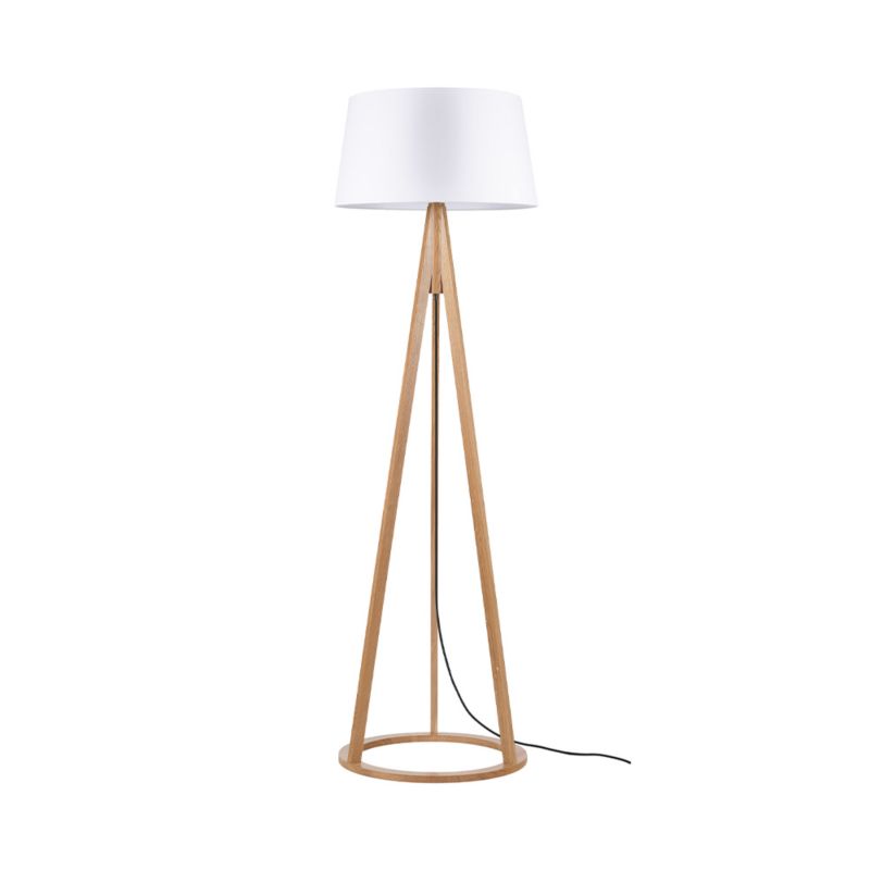 Drewniana Lampa Podłogowa SPOT Light 1xE27 Max.60W Dąb Olejowany FSC z Białą Tkaniną, Polski Producent, 1 szt.
