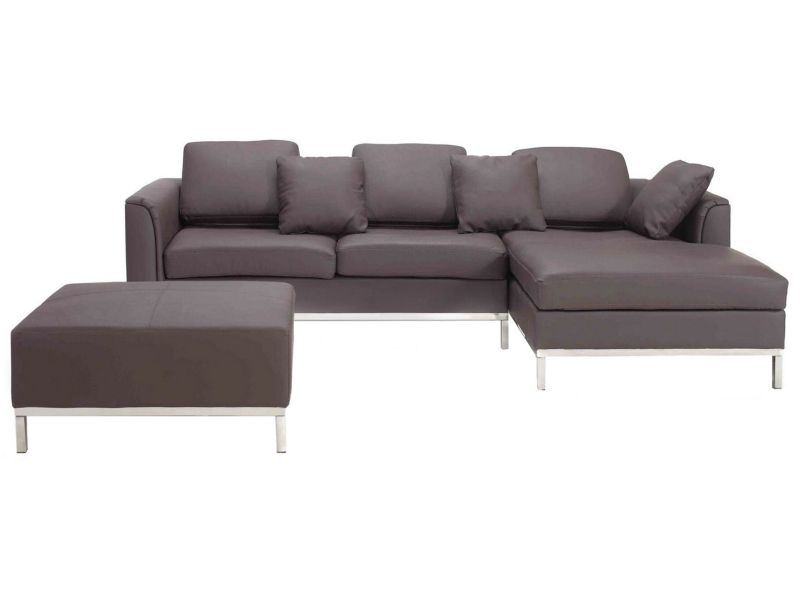 Sofa narożna lewostronna z otomaną Oslo Skóra naturalna Brązowy Lewostronny 1 kpl