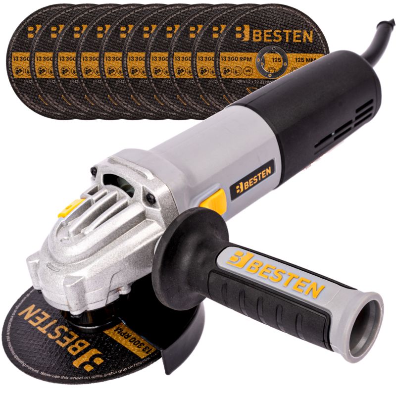 Szlifierka kątowa BESTEN BE-2850 1300 W 125 mm z regulacją obrotów i 10 tarczami 1 szt.