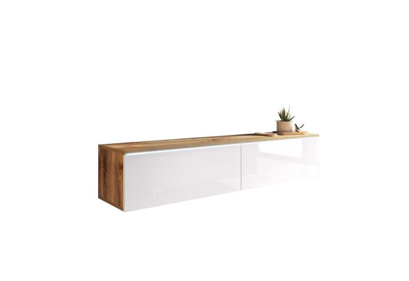 Szafka RTV MINIO go for it DONNA 140 cm dąb wotan/biały połysk ,1 szt.