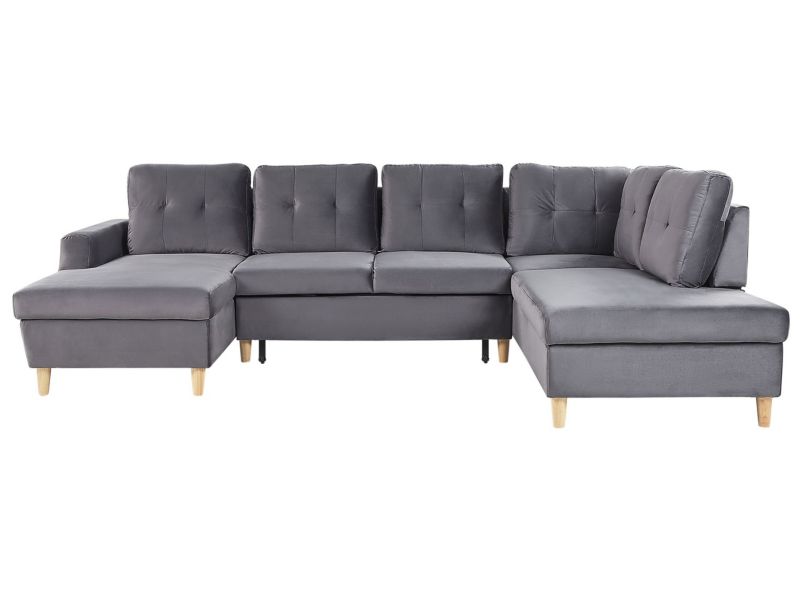 Sofa rozkładana Lerum Szary Welur Symetryczny 1 szt.