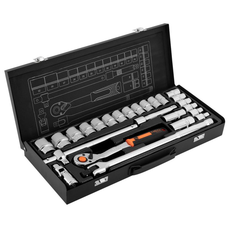 Klucze nasadowe NEO TOOLS 1/2" , zestaw 25 szt., CrV 1 kpl