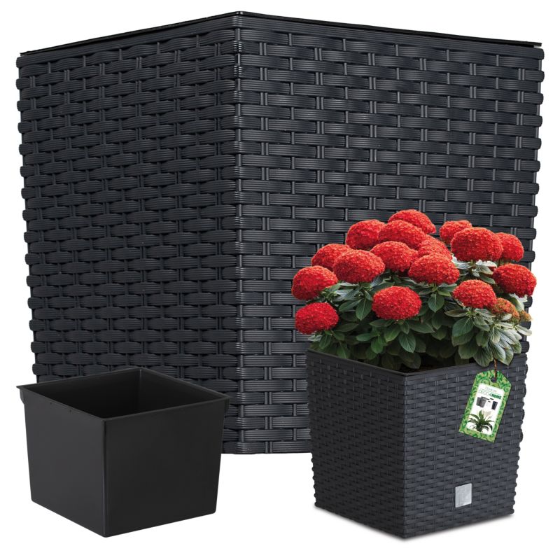 Doniczka Deco4Home Rattan niska donica antracyt 20cm 1 szt.