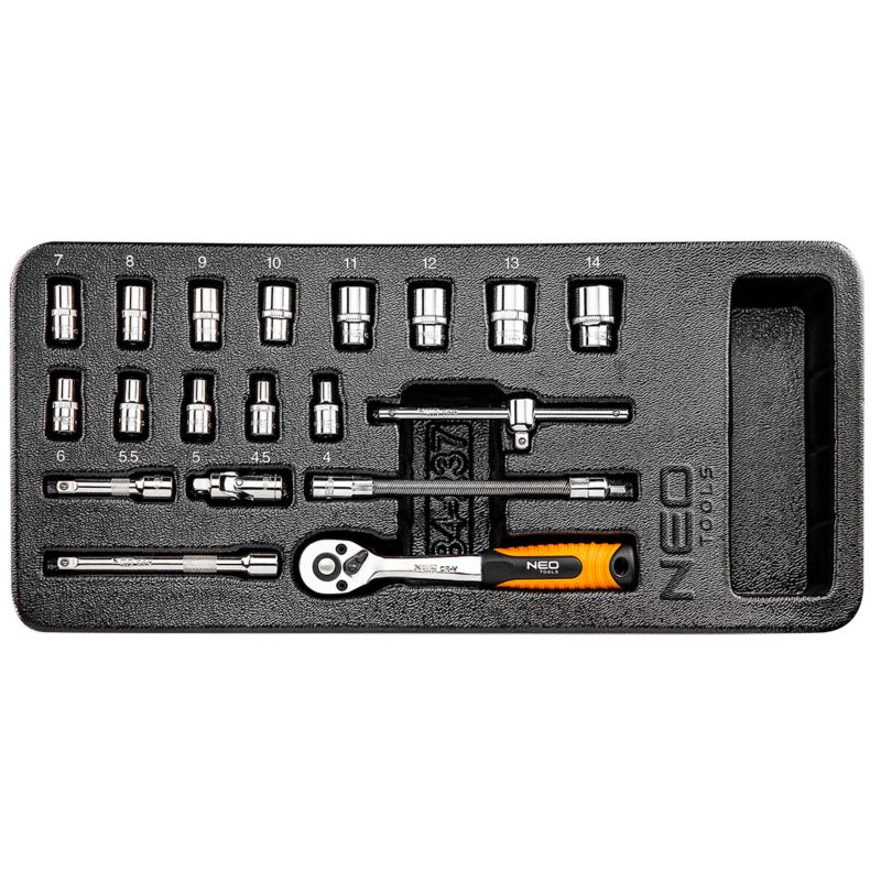 Klucze nasadowe NEO TOOLS 1/4", zestaw 19 szt., wkładka 1 kpl
