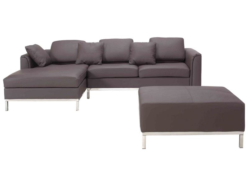 Sofa narożna prawostronna z otomaną Oslo Skóra naturalna Brązowy Prawostronny 1 kpl