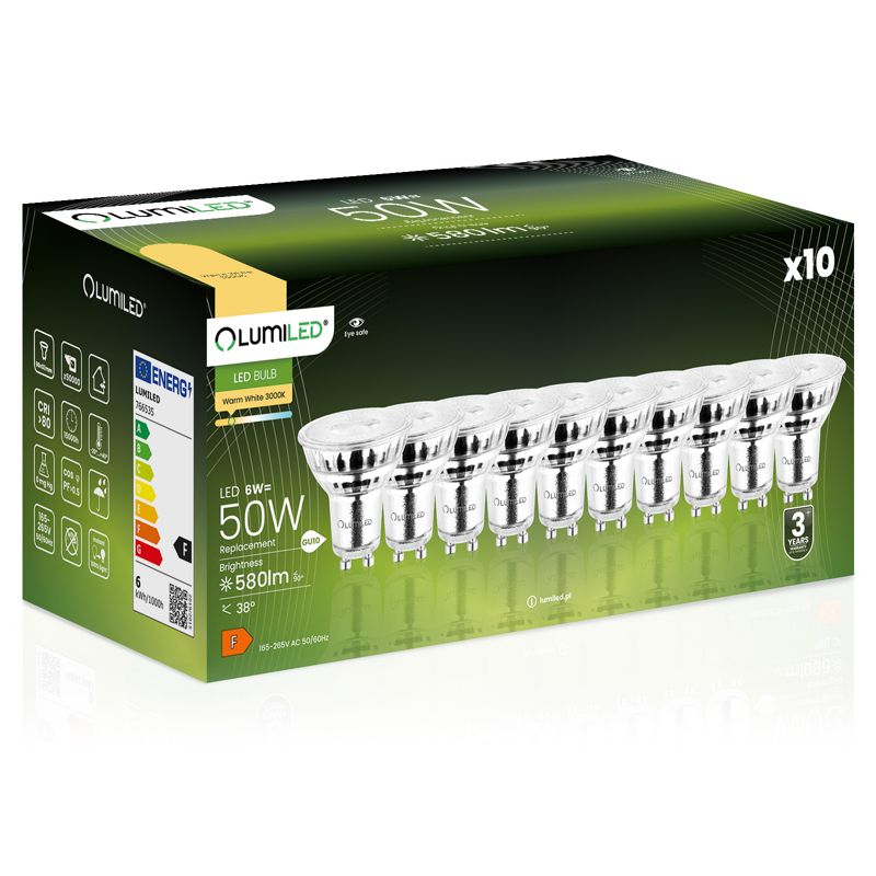 Żarówka LED LUMILED GU10 6W 580lm 3000K 38st 10 szt.