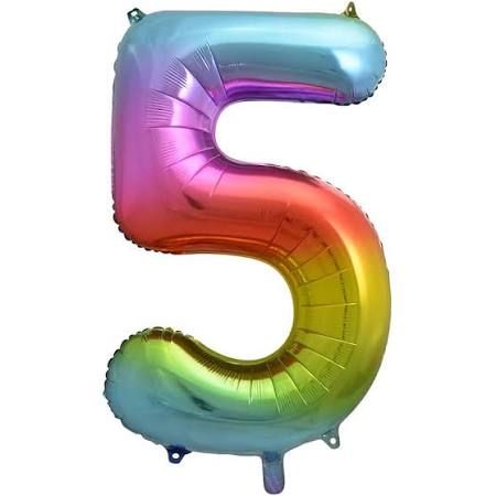 Balon foliowy Cyfra tęczowa "5"- Wielkość 85 cm